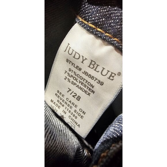 Judy Blue 88739 Distressed Flare Jeans Women's 7/28 High-Rise Stretch Denim Dark - Picture 5 of 8